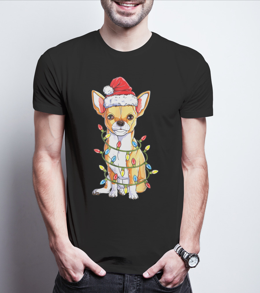 Chihuahua Christmas Santa Hat Holiday Lights Dog T-Shirt