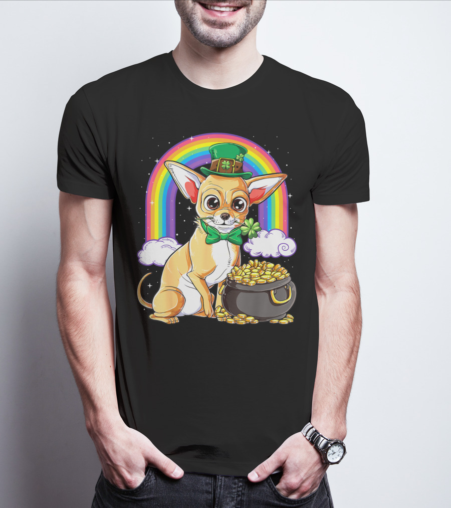 Chihuahua St Patricks Day Leprechaun Rainbow Pot Of Gold T-Shirt