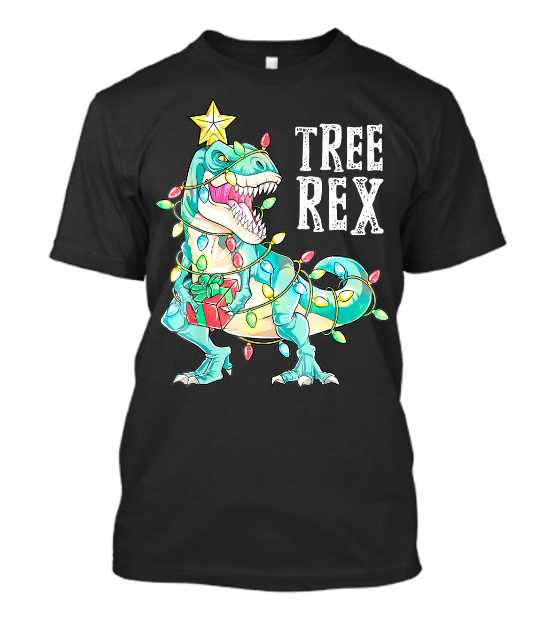 Tree Rex Christmas Kids Dinosaur Lights T-Shirt