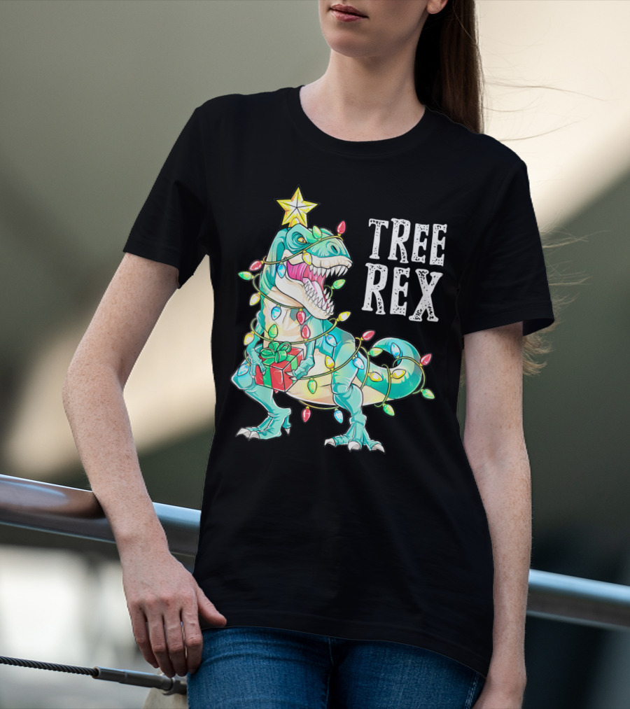 Tree Rex Christmas Kids Dinosaur Lights T-Shirt