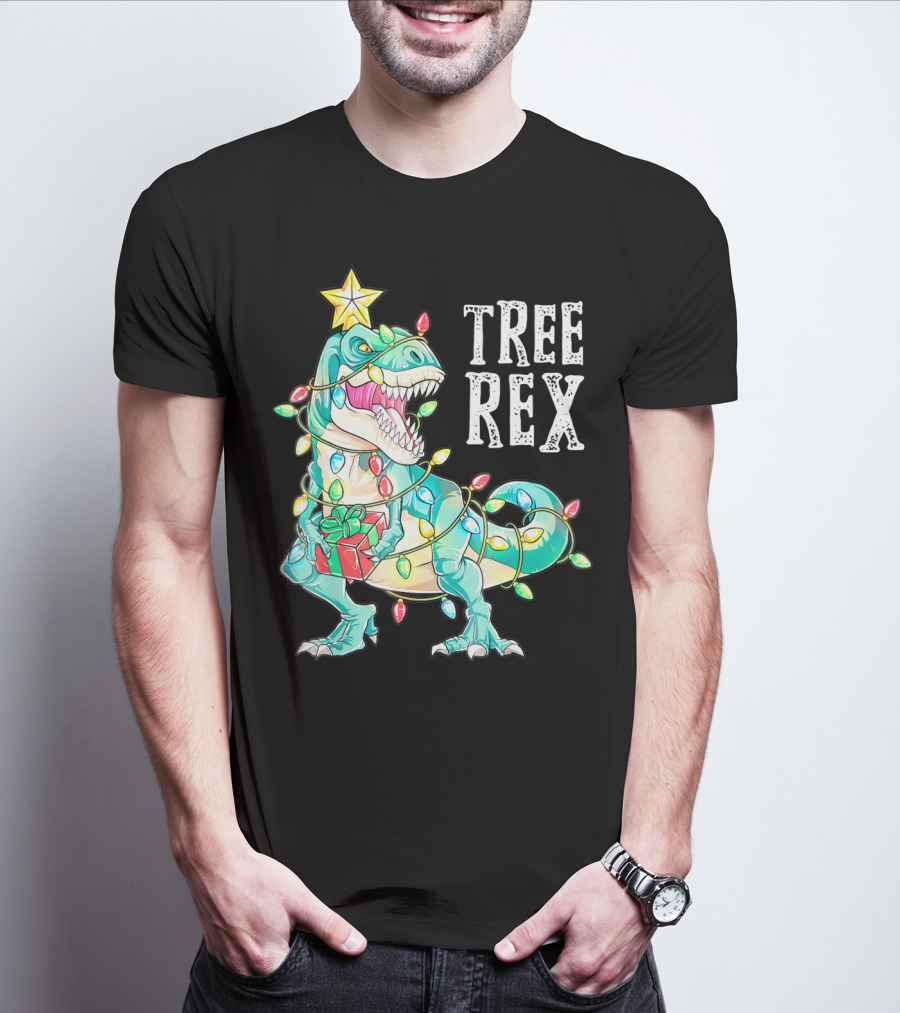 Tree Rex Christmas Kids Dinosaur Lights T-Shirt