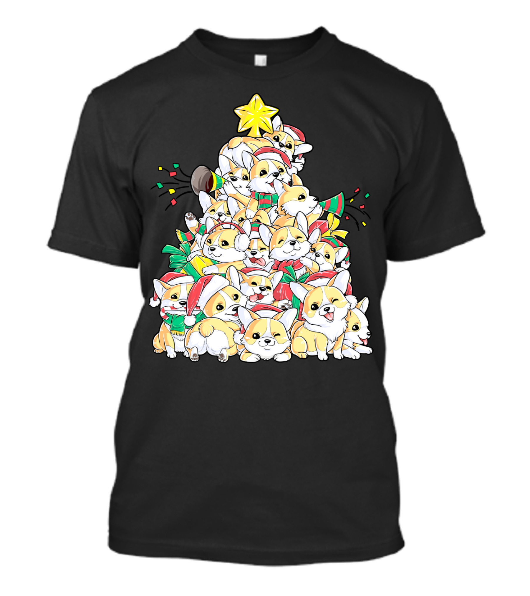 Corgi Christmas Merry Corgmas Xmas Tree Santa Hats T-Shirt