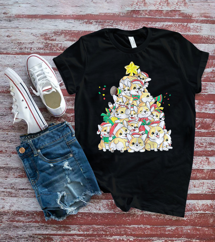 Corgi Christmas Merry Corgmas Xmas Tree Santa Hats T-Shirt
