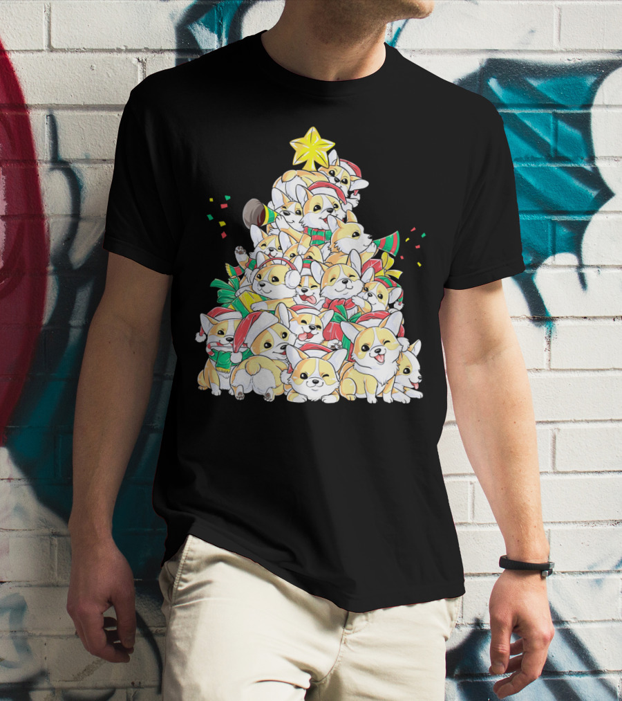 Corgi Christmas Merry Corgmas Xmas Tree Santa Hats T-Shirt