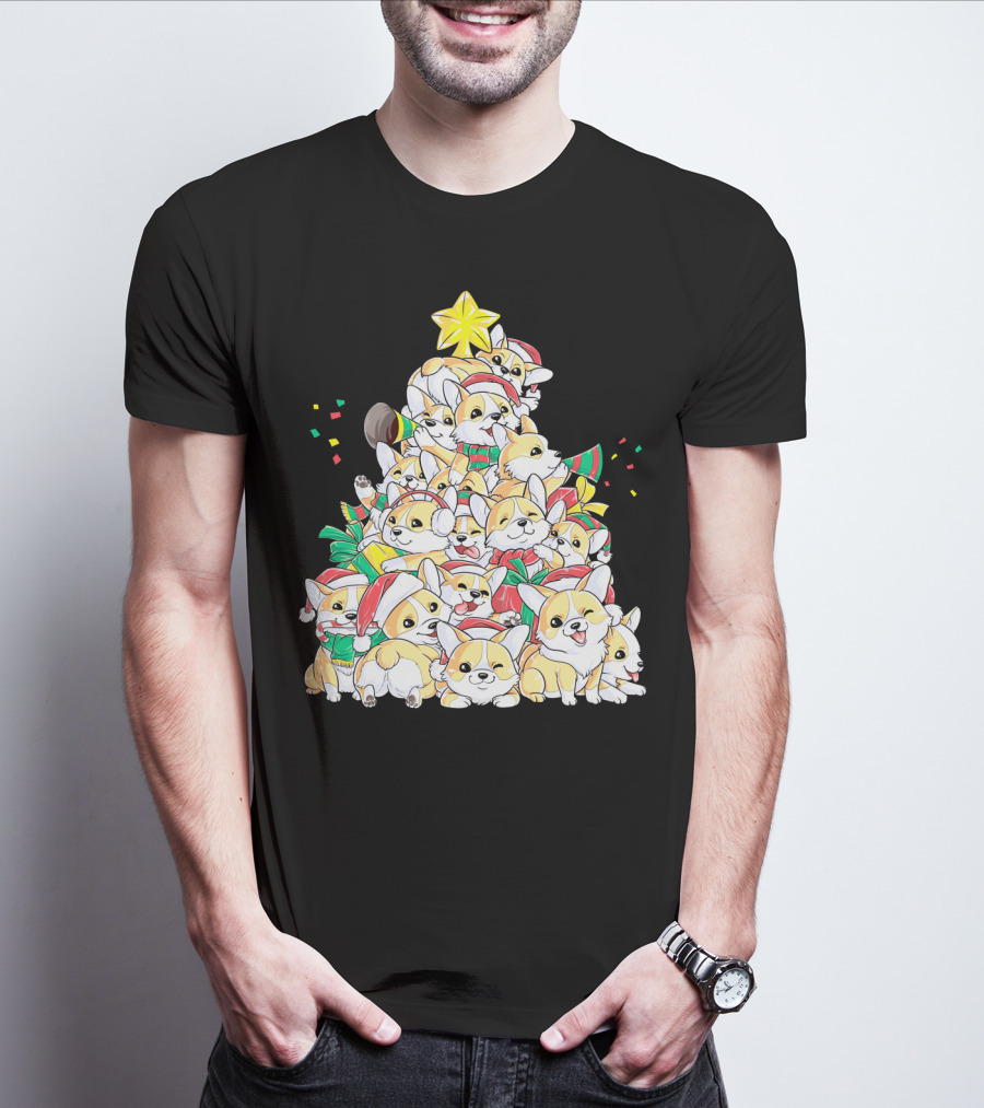 Corgi Christmas Merry Corgmas Xmas Tree Santa Hats T-Shirt
