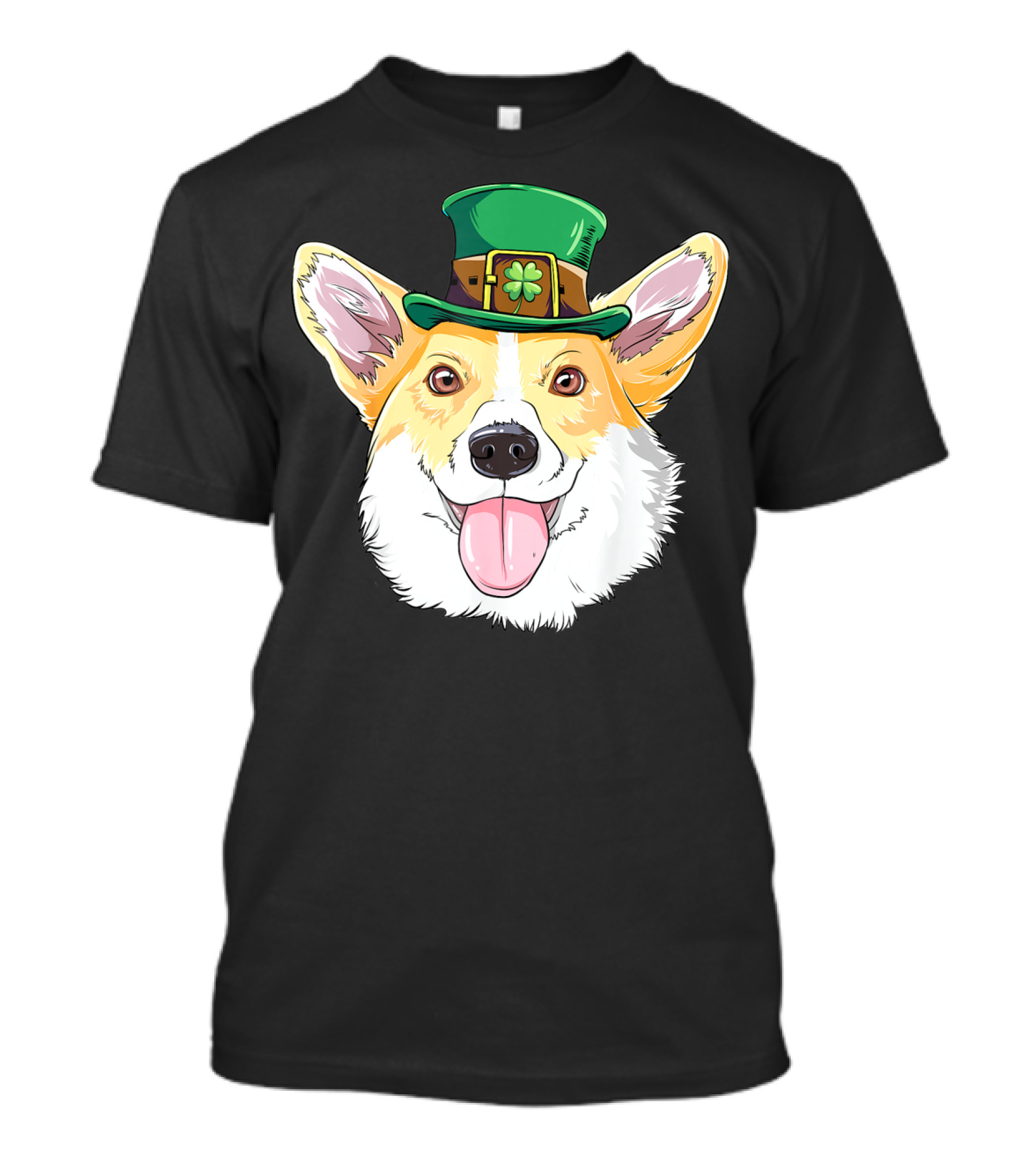 Lucky Corgi With Leprechaun Hat And Shamrock Charm T-Shirt