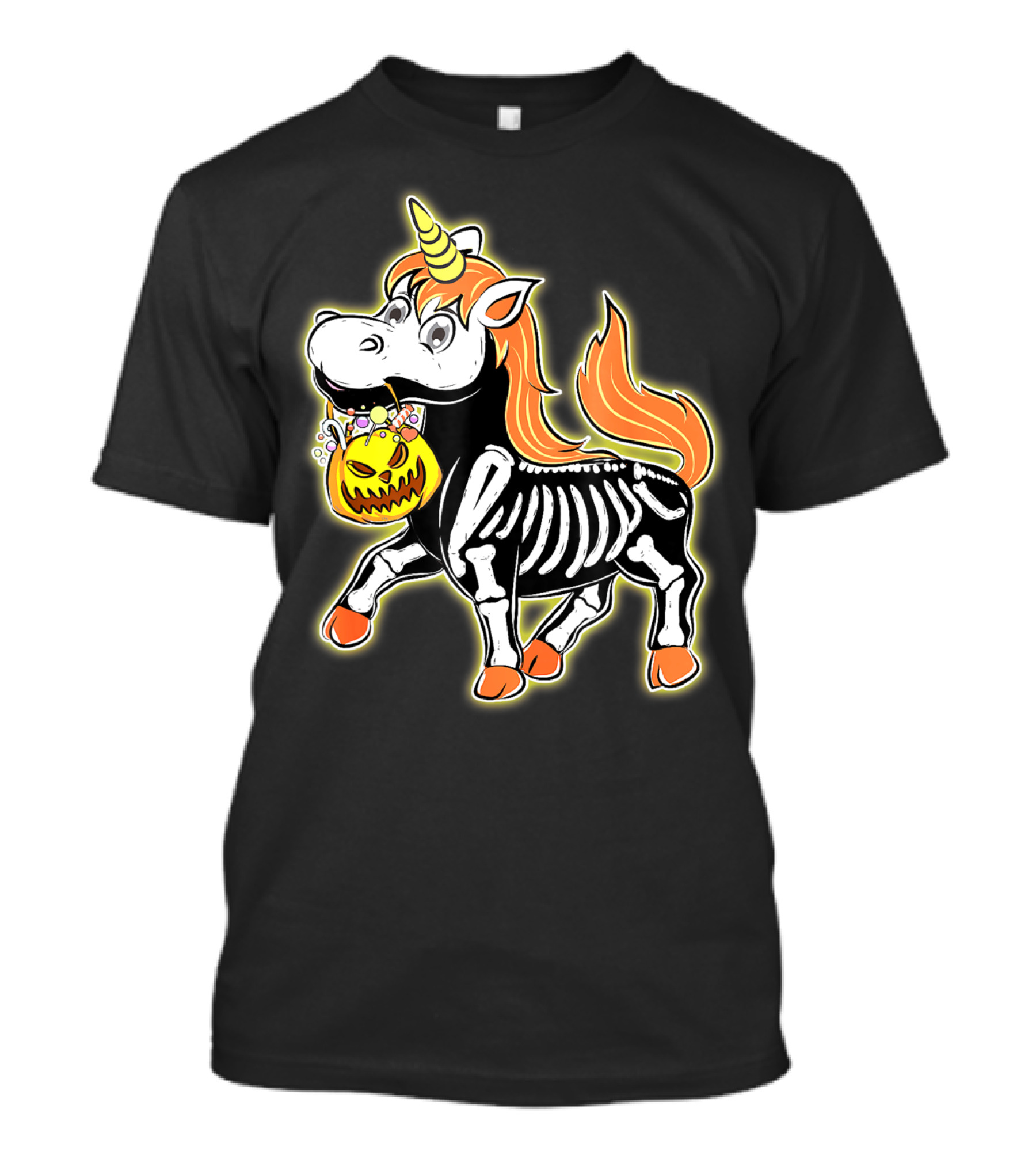 Skeleton Unicorn With Pumpkin Basket T-Shirt