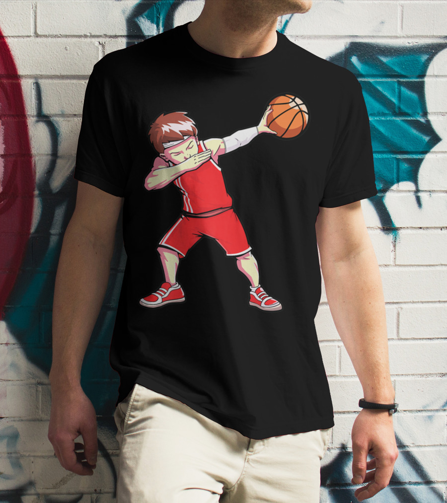 Dabbing Basketball Boy Dab Dance Player In Red Uniform Holding Ball T-Shirt