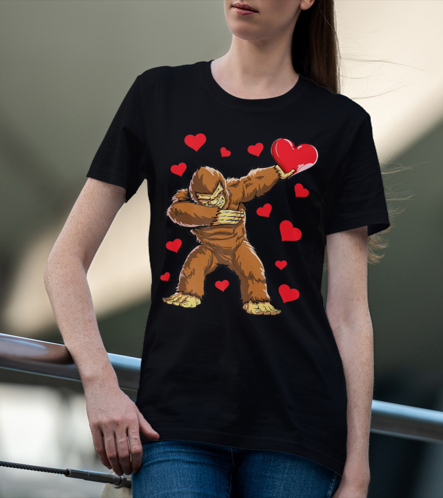 Dabbing Bigfoot With Heart Valentine's Day Boys Men Love T-Shirt