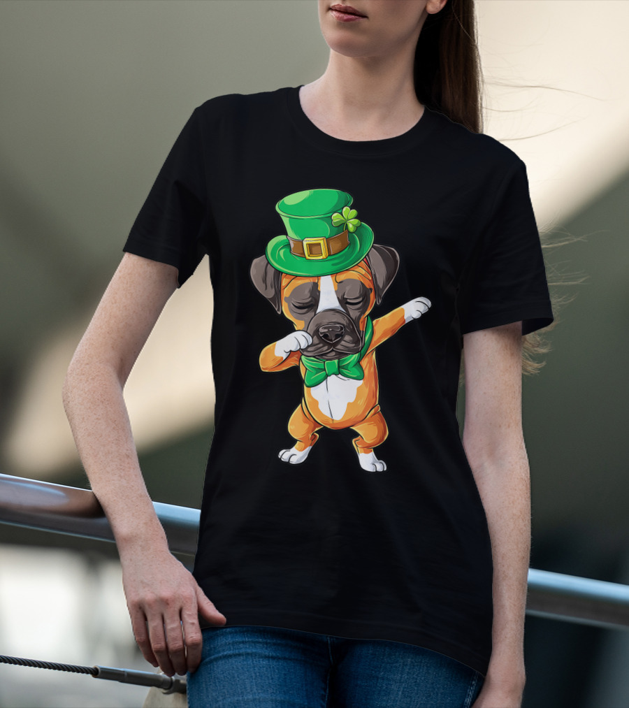 St Patricks Day Dabbing Leprechaun Boxer Dog Boys T-Shirt