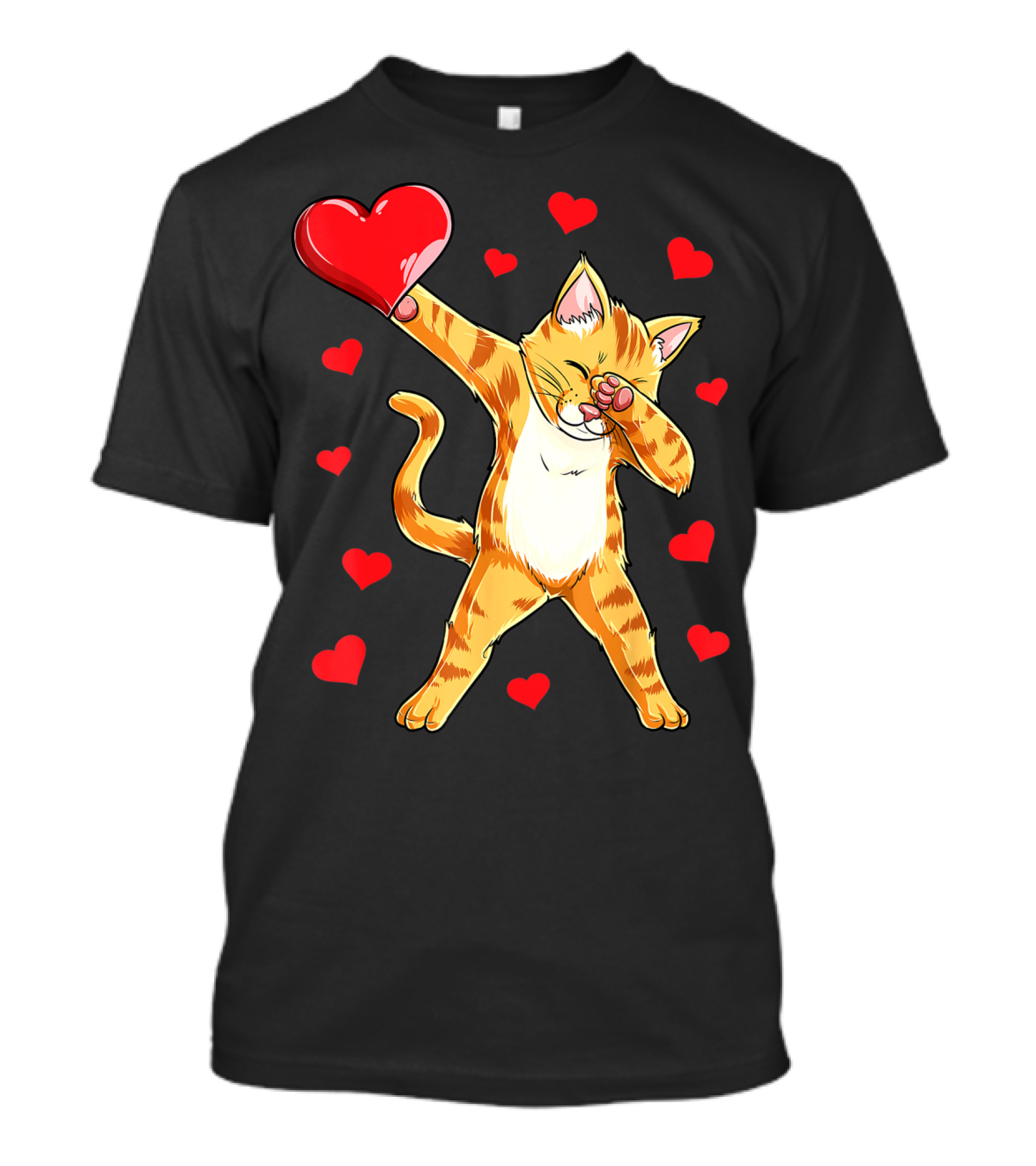 Cute Dabbing Cat With Hearts For Valentine's Day Kitten Lovers T-Shirt