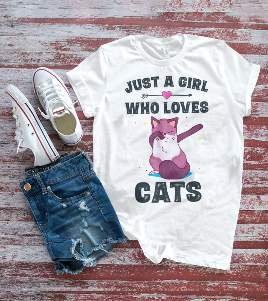 Just A Girl Who Loves Cats Dabbing Cat Lover T-Shirt