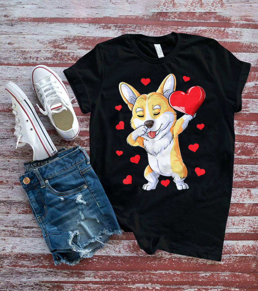 Valentines Day Dabbing Corgi Dog Lover Heart Boys Love T-Shirt