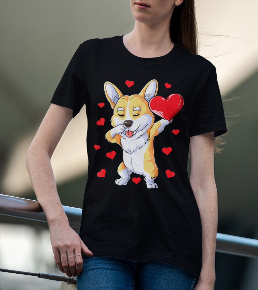 Valentines Day Dabbing Corgi Dog Lover Heart Boys Love T-Shirt
