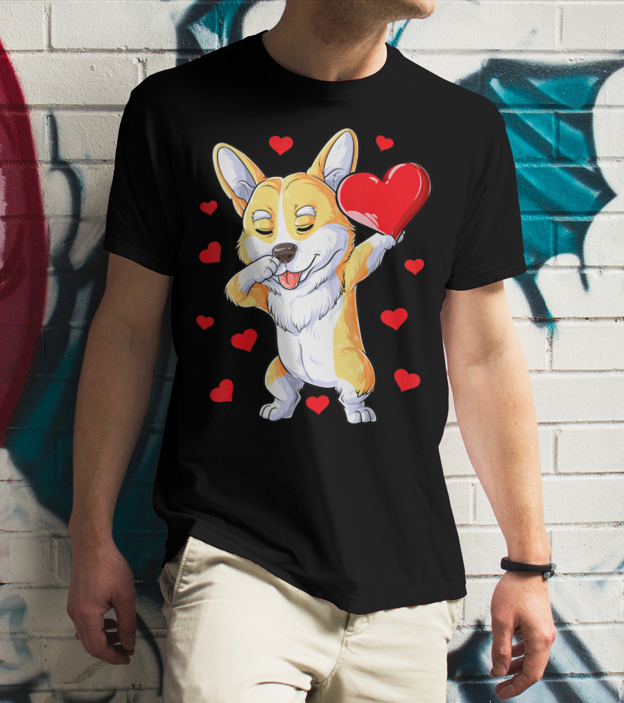 Valentines Day Dabbing Corgi Dog Lover Heart Boys Love T-Shirt