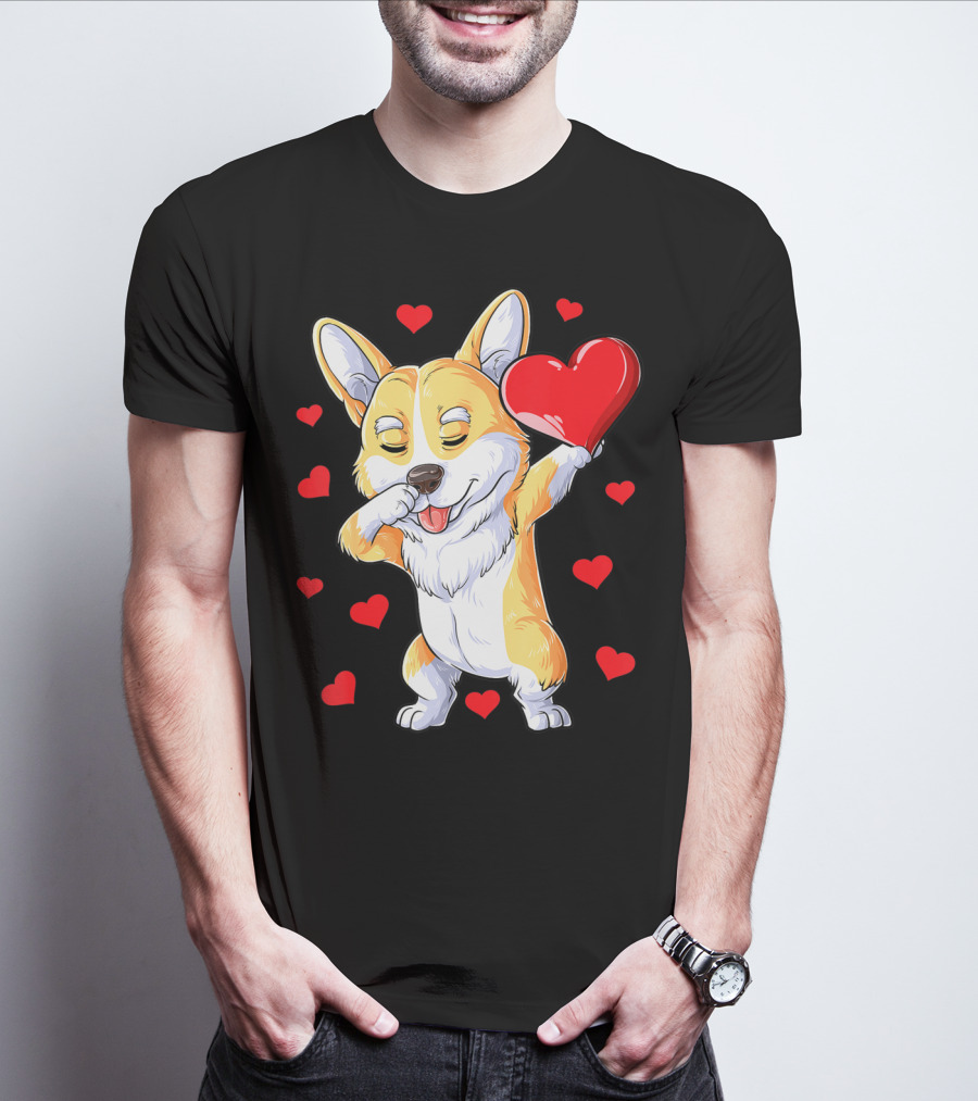 Valentines Day Dabbing Corgi Dog Lover Heart Boys Love T-Shirt