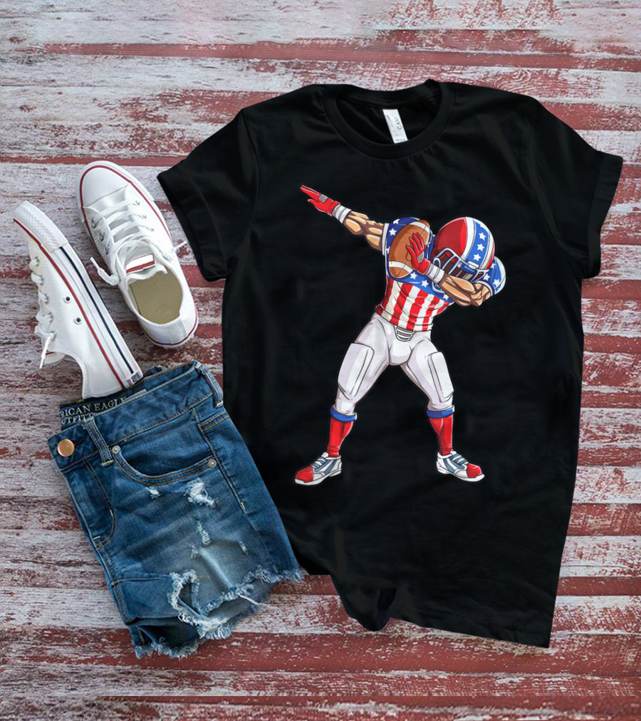 Dabbing Football Player American Flag Fourth Of July USA Merica Men T-Shirt