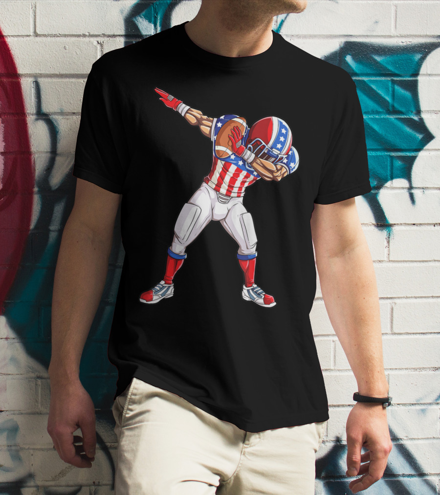 Dabbing Football Player American Flag Fourth Of July USA Merica Men T-Shirt