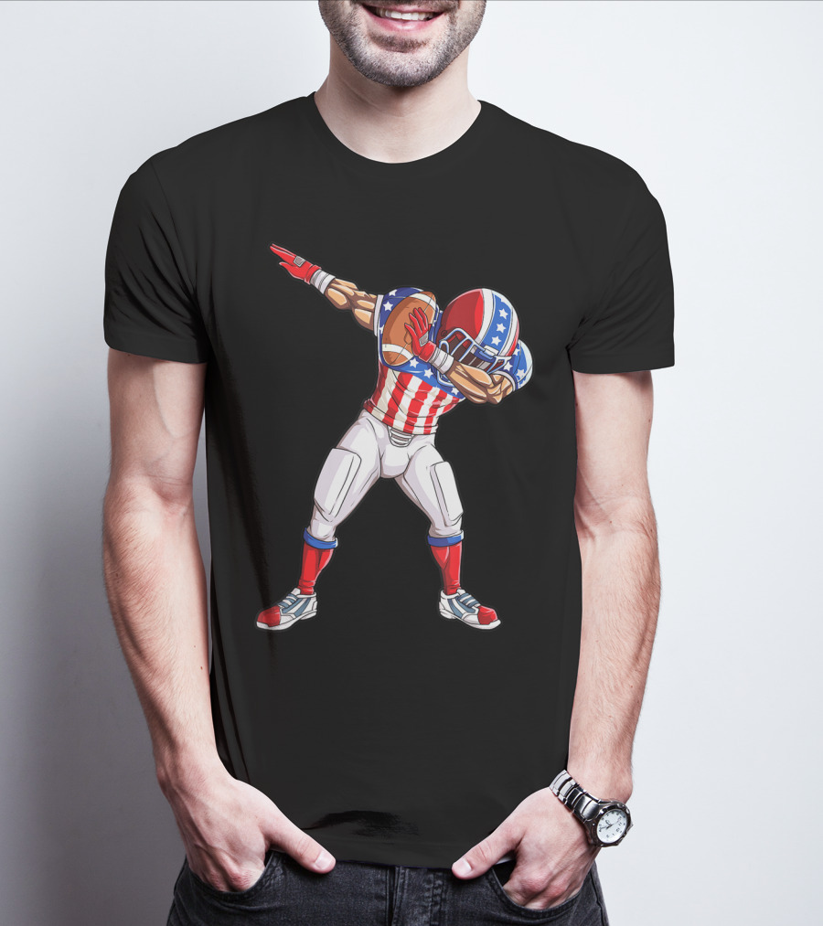 Dabbing Football Player American Flag Fourth Of July USA Merica Men T-Shirt