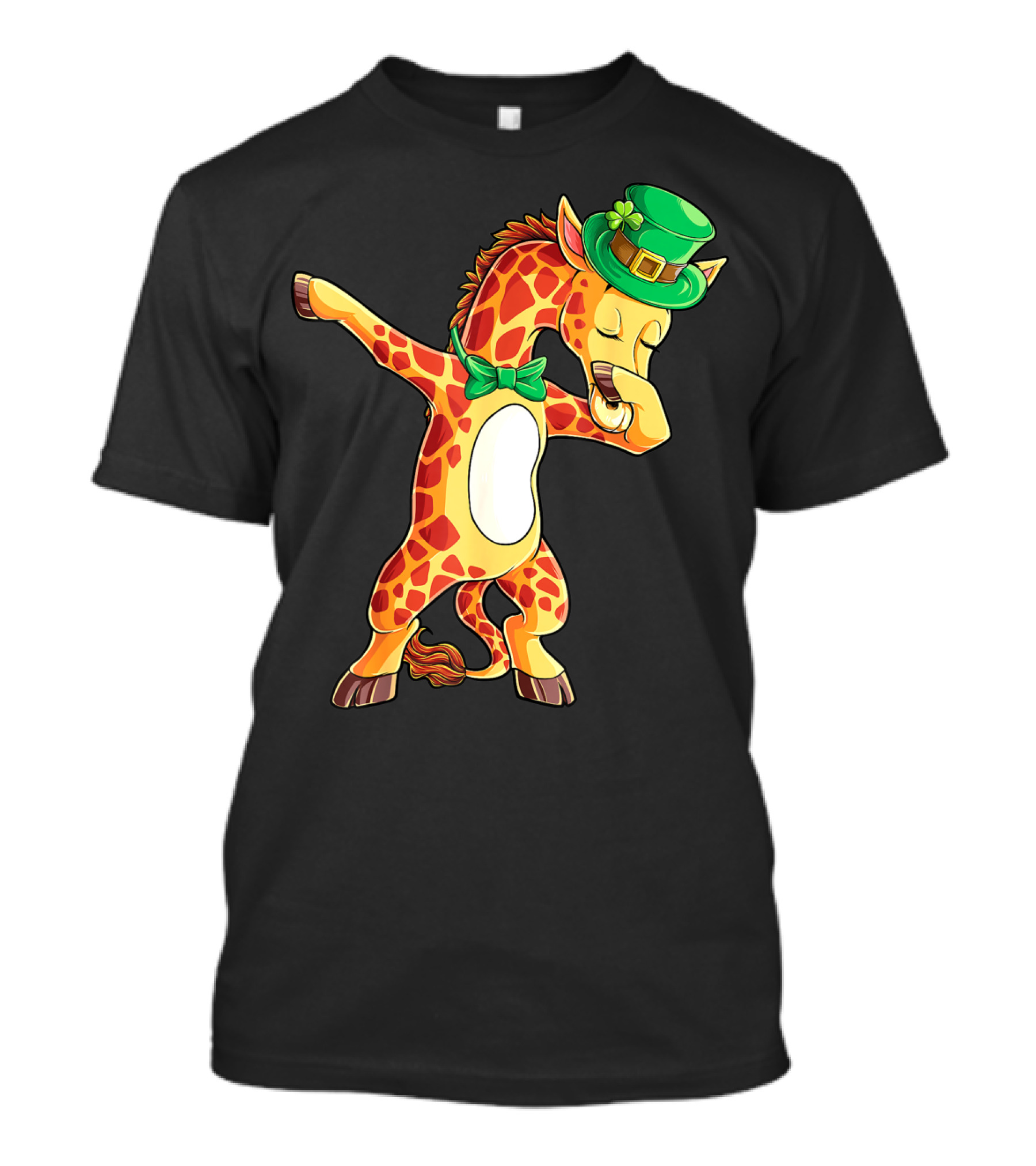 Dabbing Giraffe St Patricks Day Leprechaun Hat Green Bowtie T-Shirt