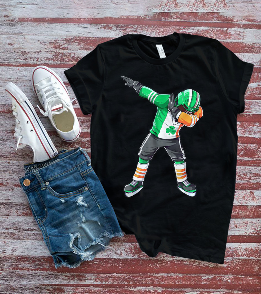 St Patricks Day Ireland Flag Dabbing Hockey Player Irish Shamrock T-Shirt