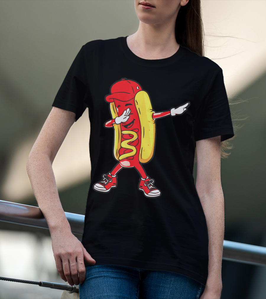 Dabbing Hot Dog Hip Hop Dance With Cap And Sneakers T-Shirt