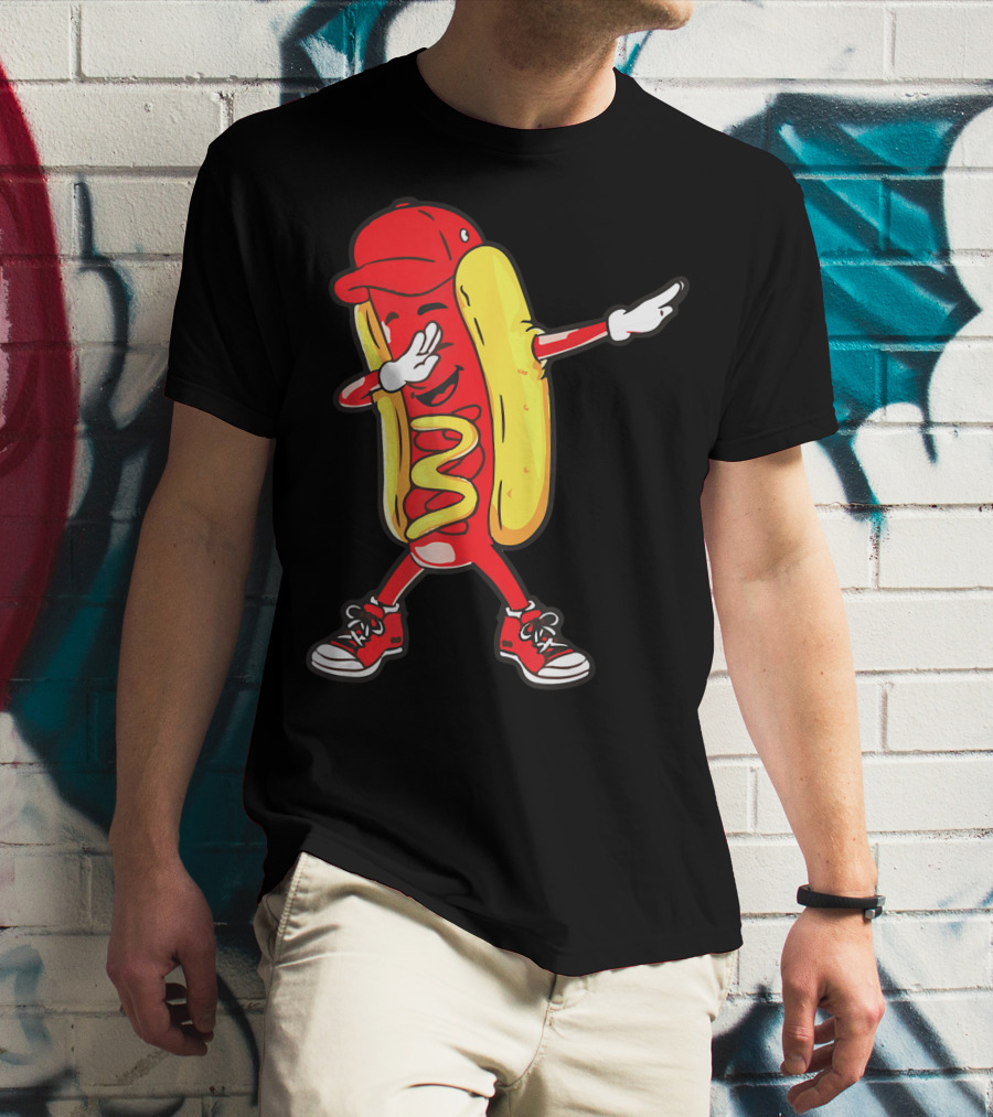 Dabbing Hot Dog Hip Hop Dance With Cap And Sneakers T-Shirt
