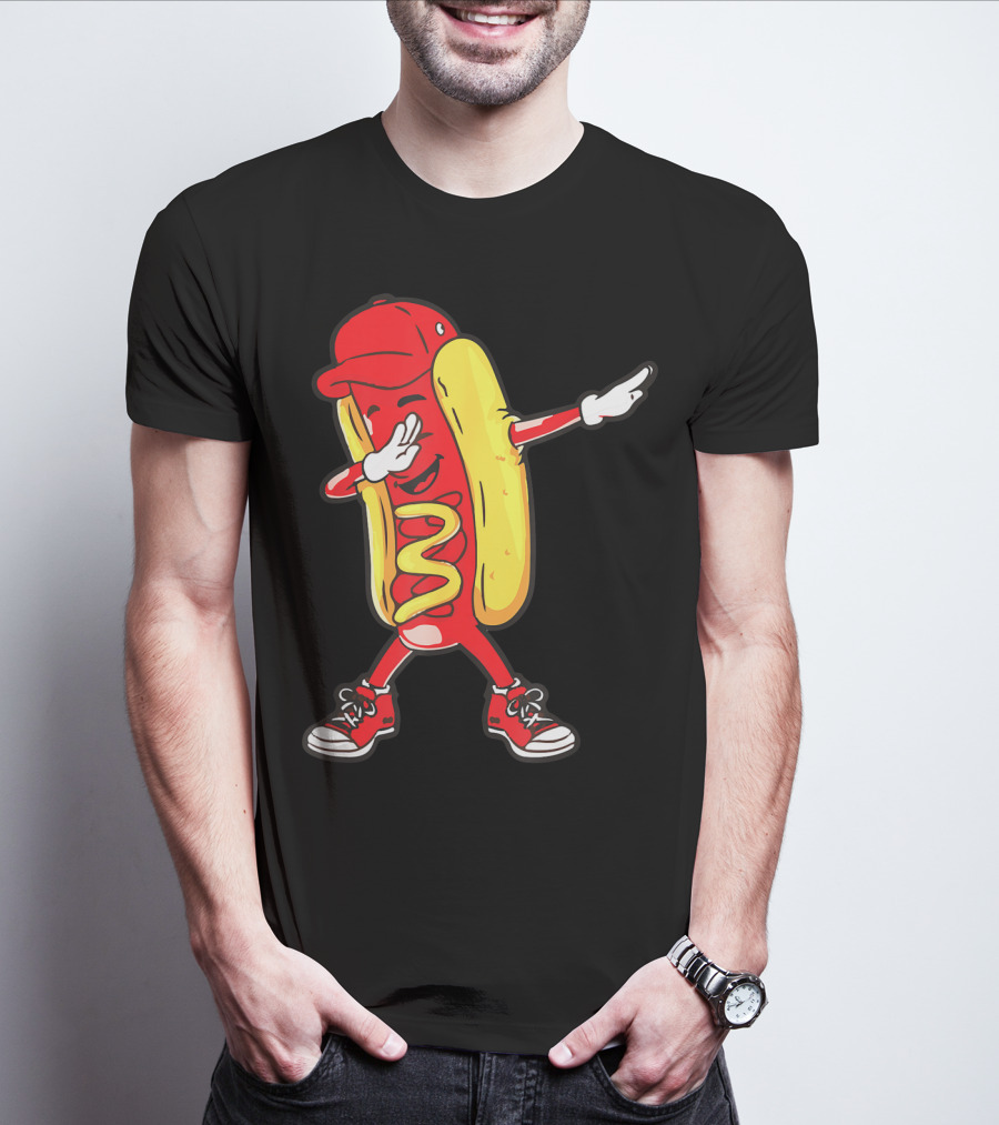 Dabbing Hot Dog Hip Hop Dance With Cap And Sneakers T-Shirt