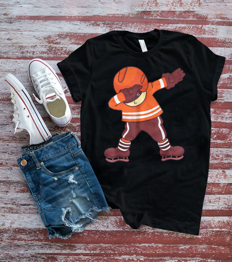 Dabbing Ice Hockey Player In Orange Gear With Striped Legs T-Shirt