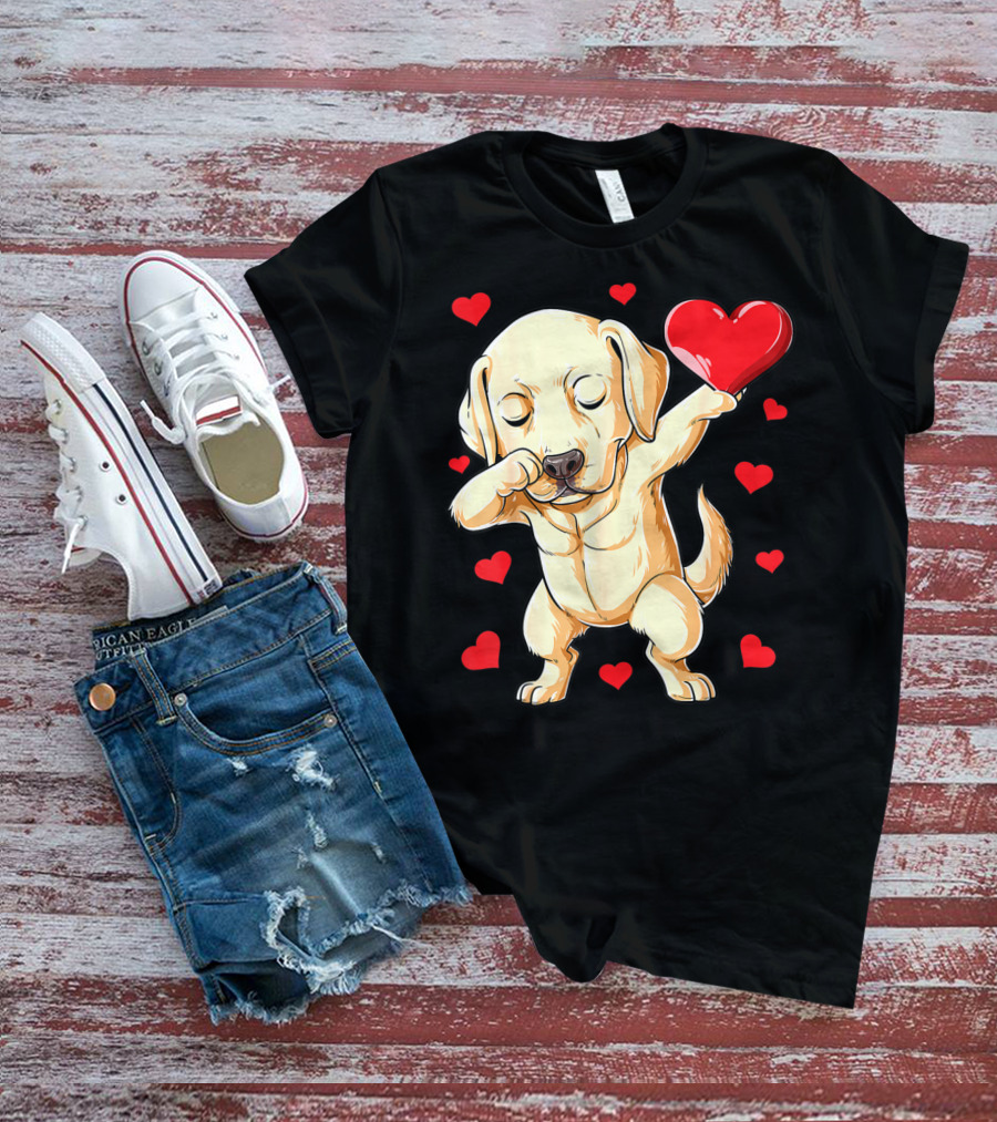 Valentines Day Dabbing Labrador Dog Lover Heart T-Shirt