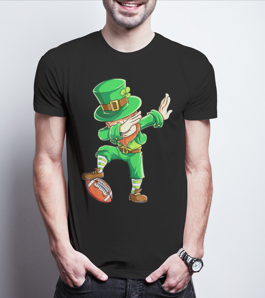 Dabbing Leprechaun On American Football Ball T-Shirt