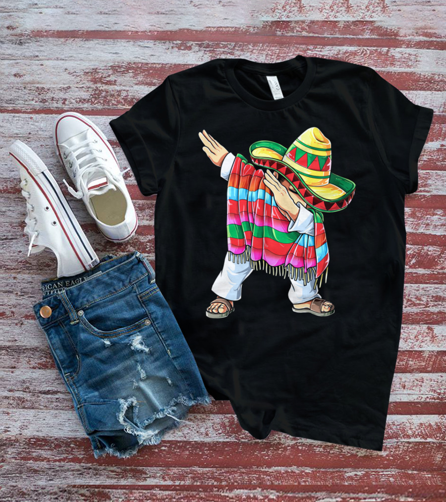 Cinco De Mayo Dabbing Sombrero Mexican Poncho Funny Dance T-Shirt