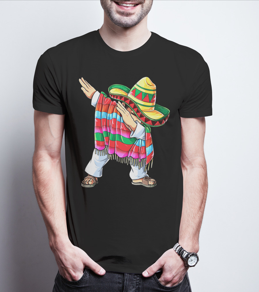 Cinco De Mayo Dabbing Sombrero Mexican Poncho Funny Dance T-Shirt
