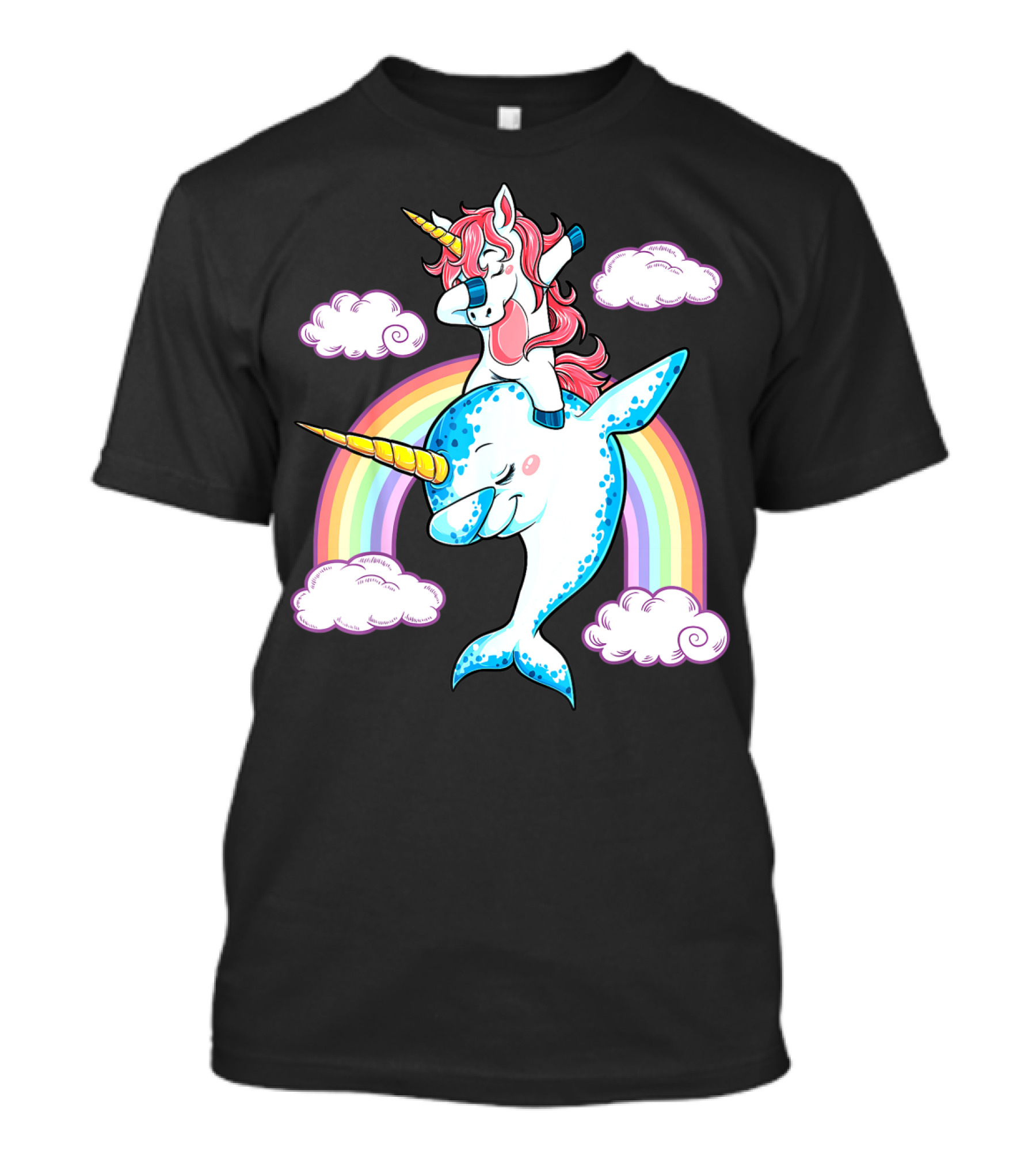 Dabbing Narwhal Unicorn Kids Rainbow Clouds Dab Squad T-Shirt