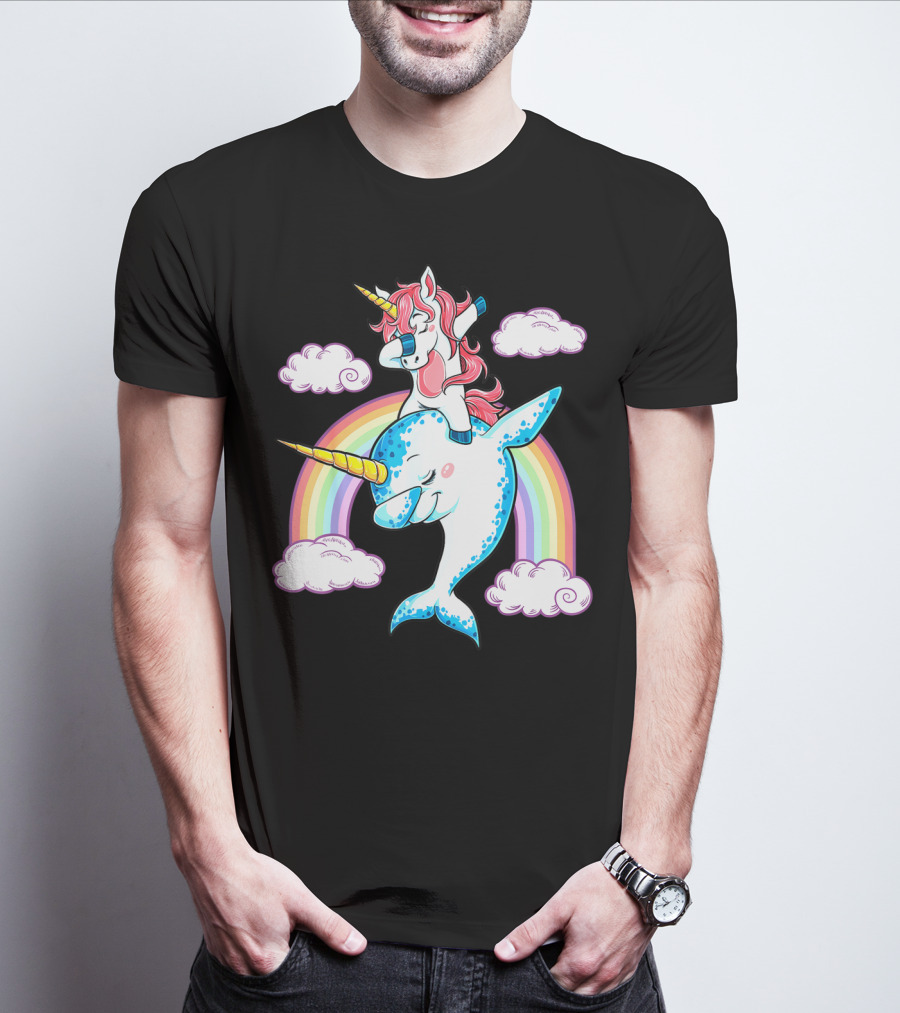 Dabbing Narwhal Unicorn Kids Rainbow Clouds Dab Squad T-Shirt