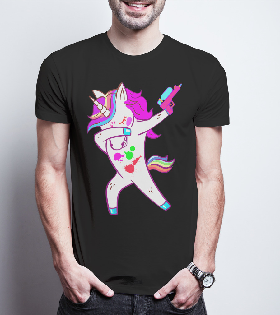 Dabbing Unicorn With Paintball Gun For Men And Teen Players T-Shirt