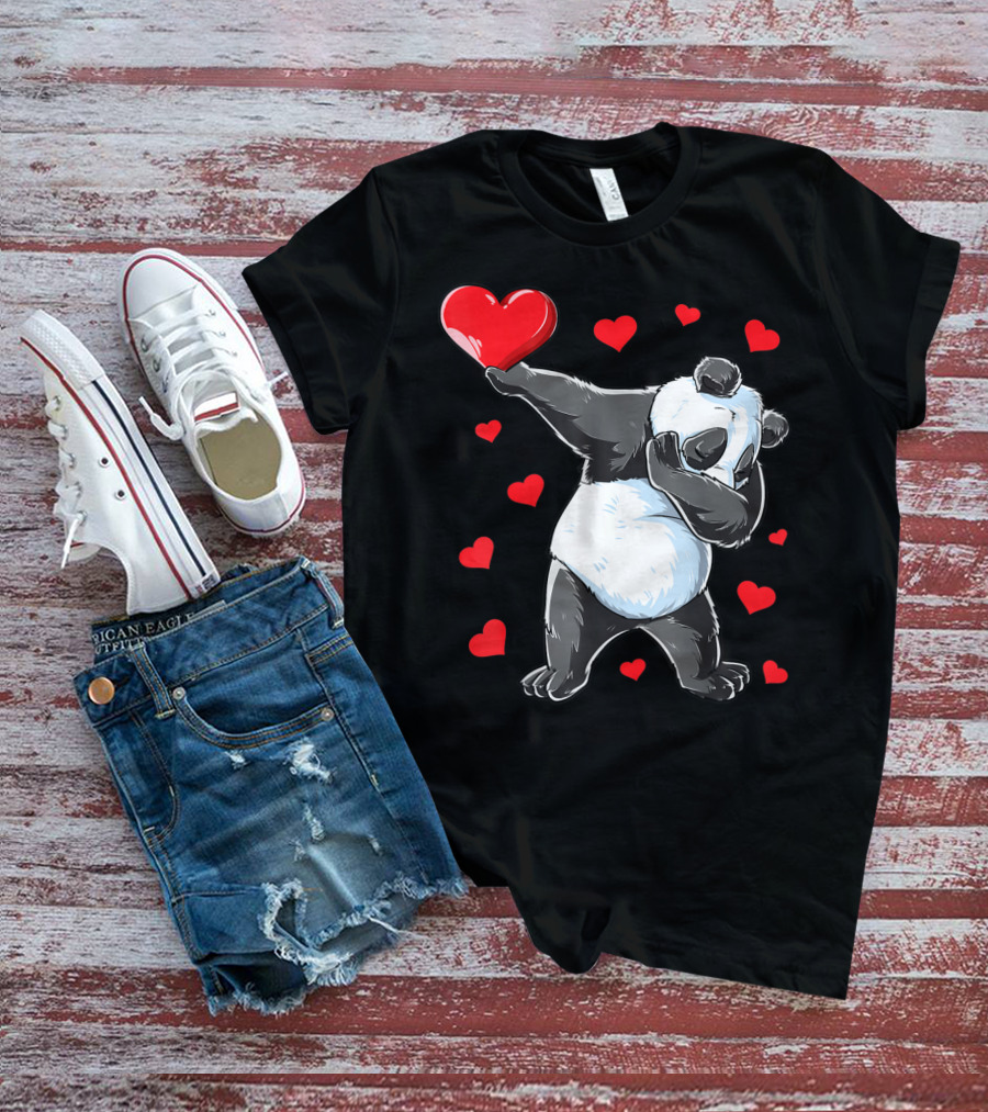 Valentines Day Dabbing Panda With Hearts Girls Bear T-Shirt
