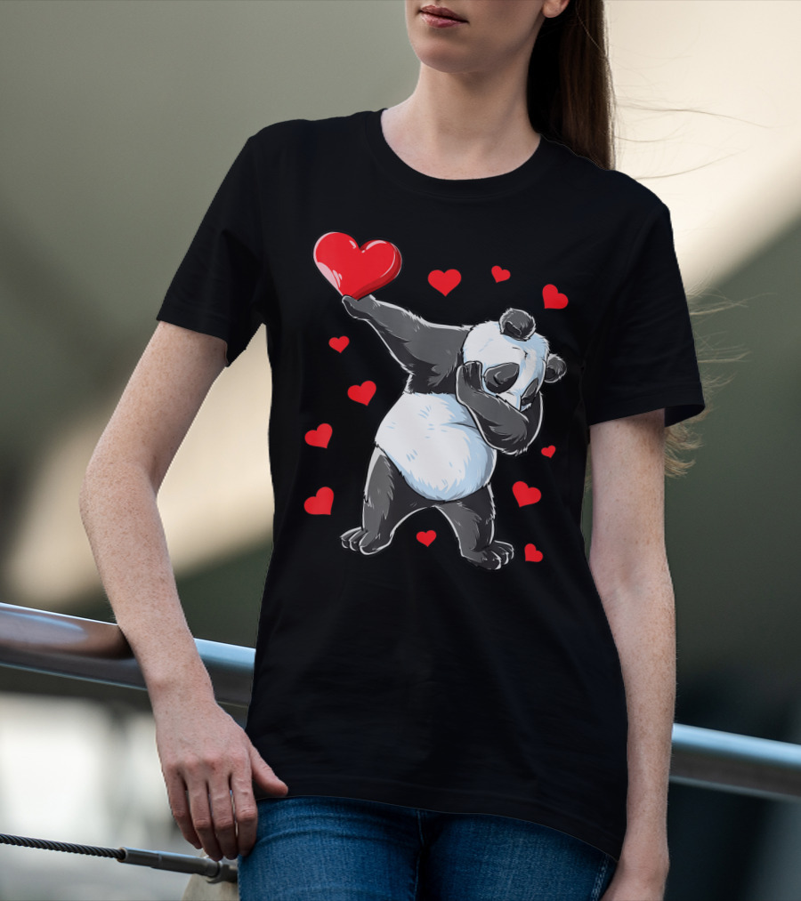Valentines Day Dabbing Panda With Hearts Girls Bear T-Shirt
