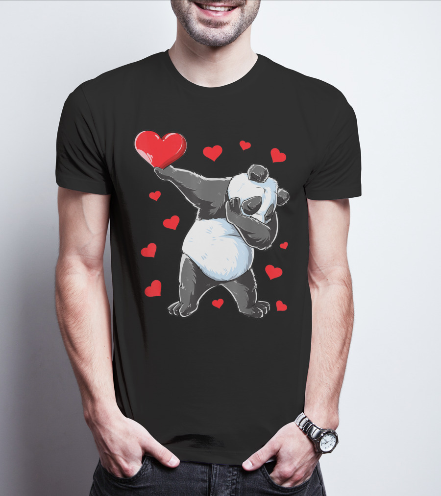 Valentines Day Dabbing Panda With Hearts Girls Bear T-Shirt
