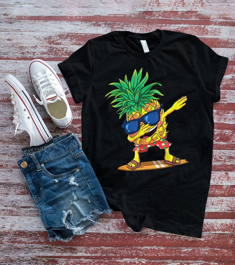 Dabbing Pineapple Sunglasses Aloha Beaches Hawaiian Hawaii Surfboard T-Shirt