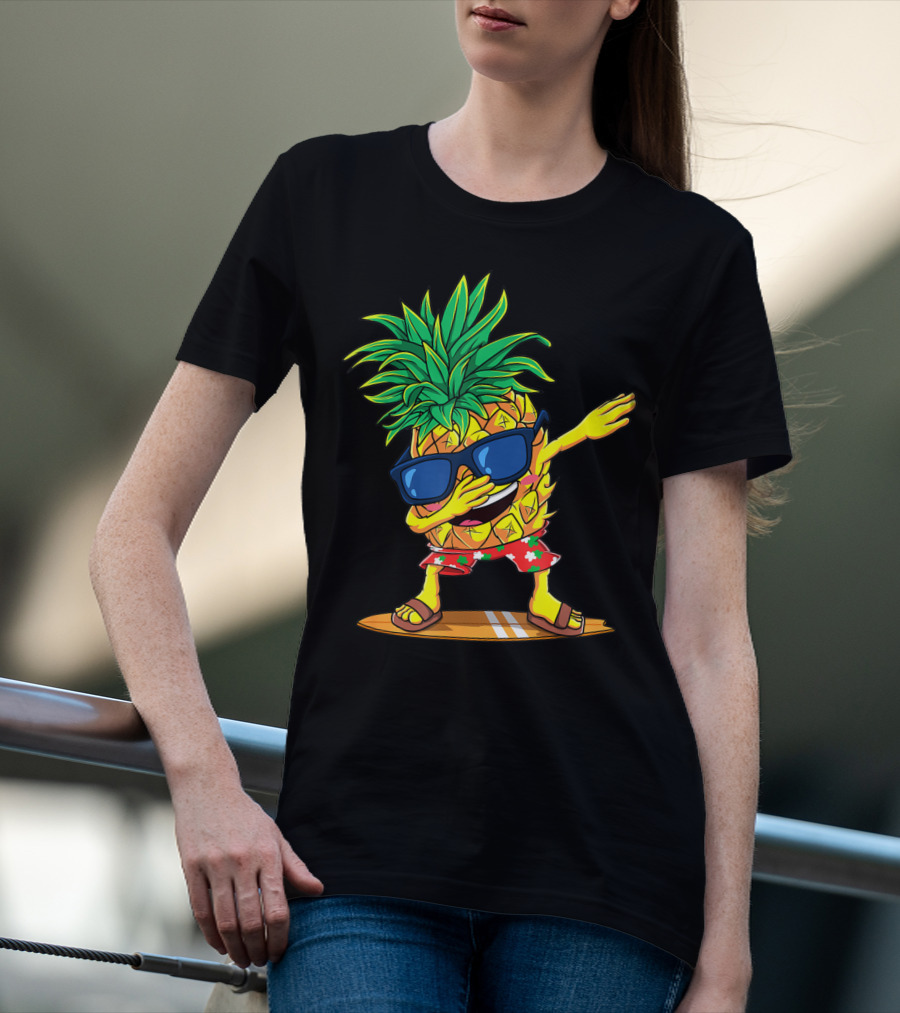 Dabbing Pineapple Sunglasses Aloha Beaches Hawaiian Hawaii Surfboard T-Shirt