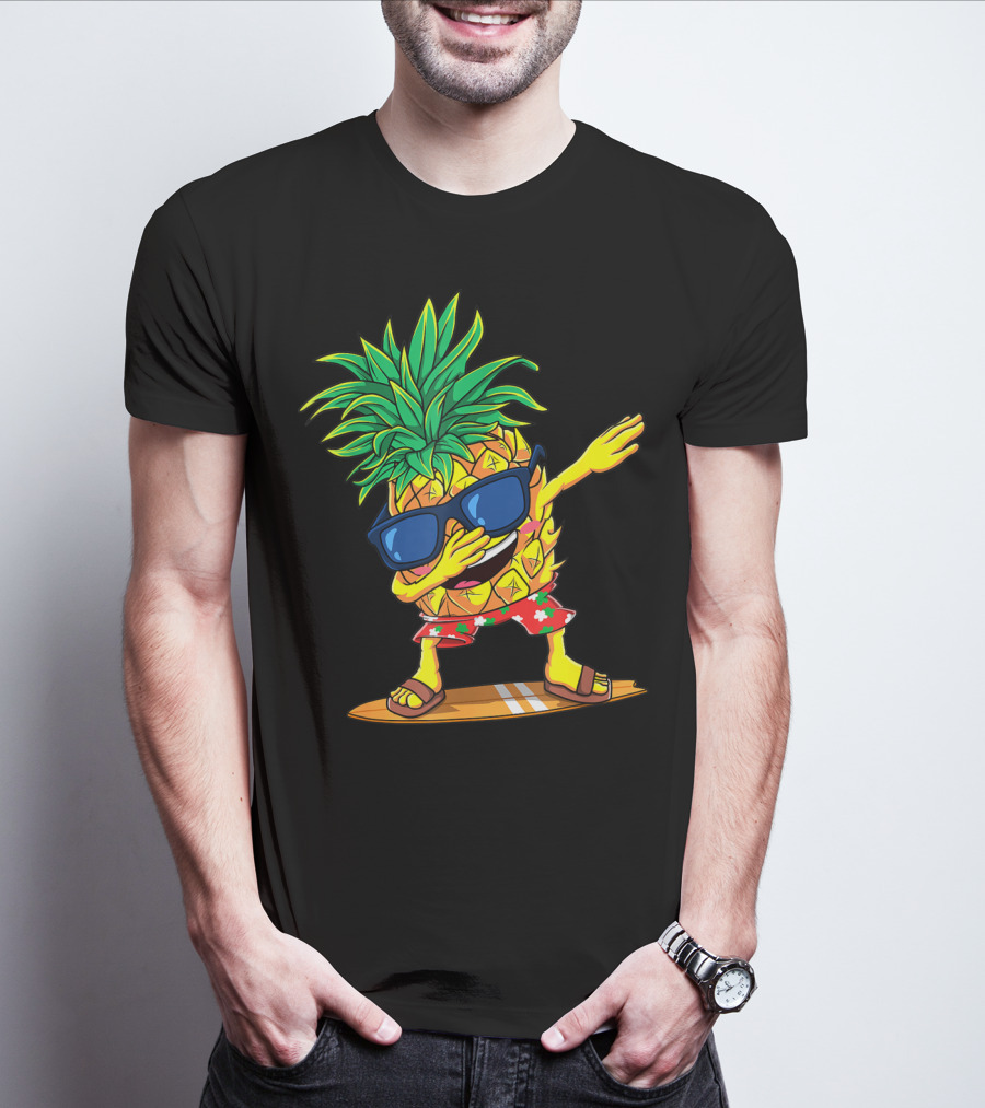 Dabbing Pineapple Sunglasses Aloha Beaches Hawaiian Hawaii Surfboard T-Shirt