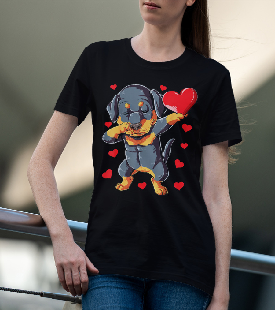 Dabbing Rottweiler Valentines Day Dog Lover Heart Dance With Love T-Shirt