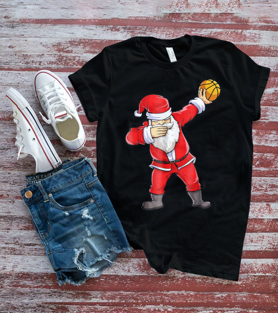 Dabbing Santa Basketball Christmas Boys Men Ball T-Shirt