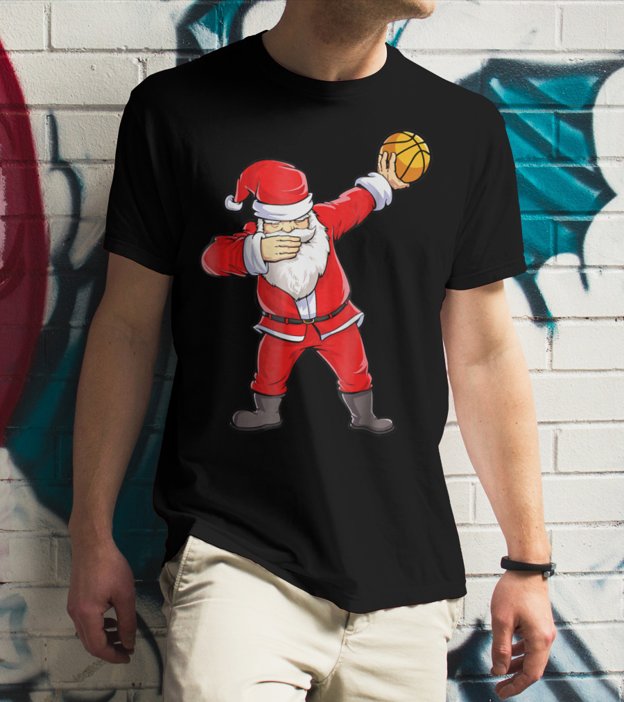 Dabbing Santa Basketball Christmas Boys Men Ball T-Shirt