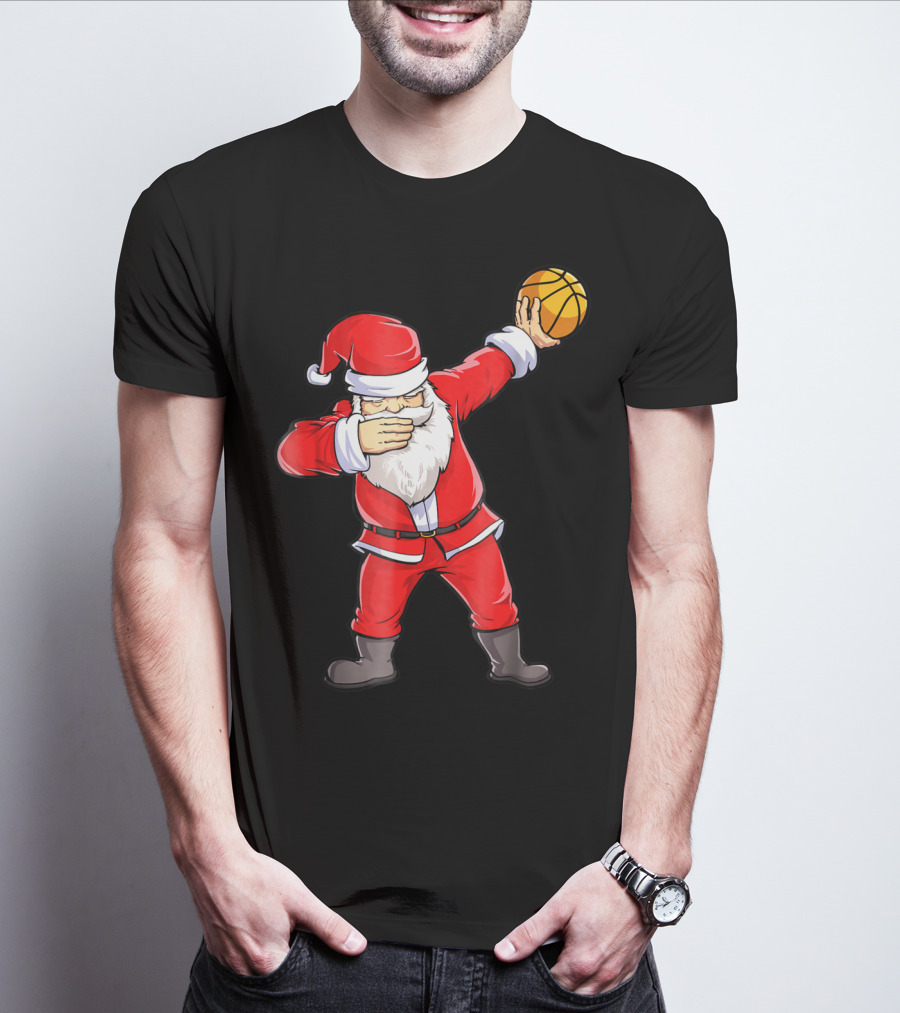 Dabbing Santa Basketball Christmas Boys Men Ball T-Shirt