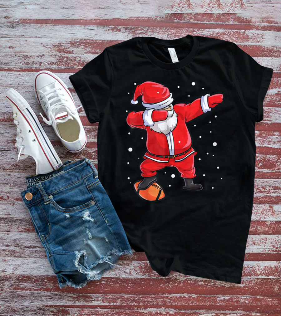 Dabbing Santa Football Christmas Snowflakes T-Shirt