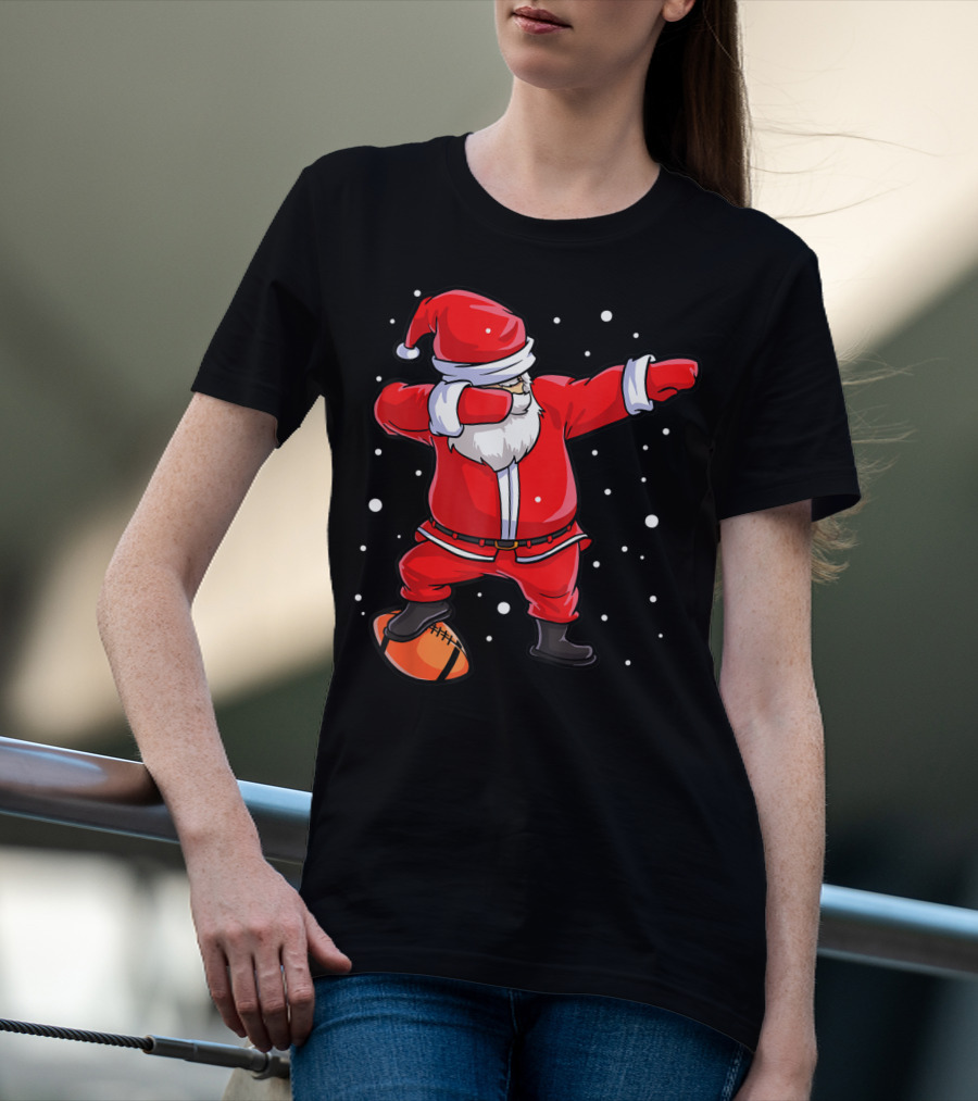 Dabbing Santa Football Christmas Snowflakes T-Shirt