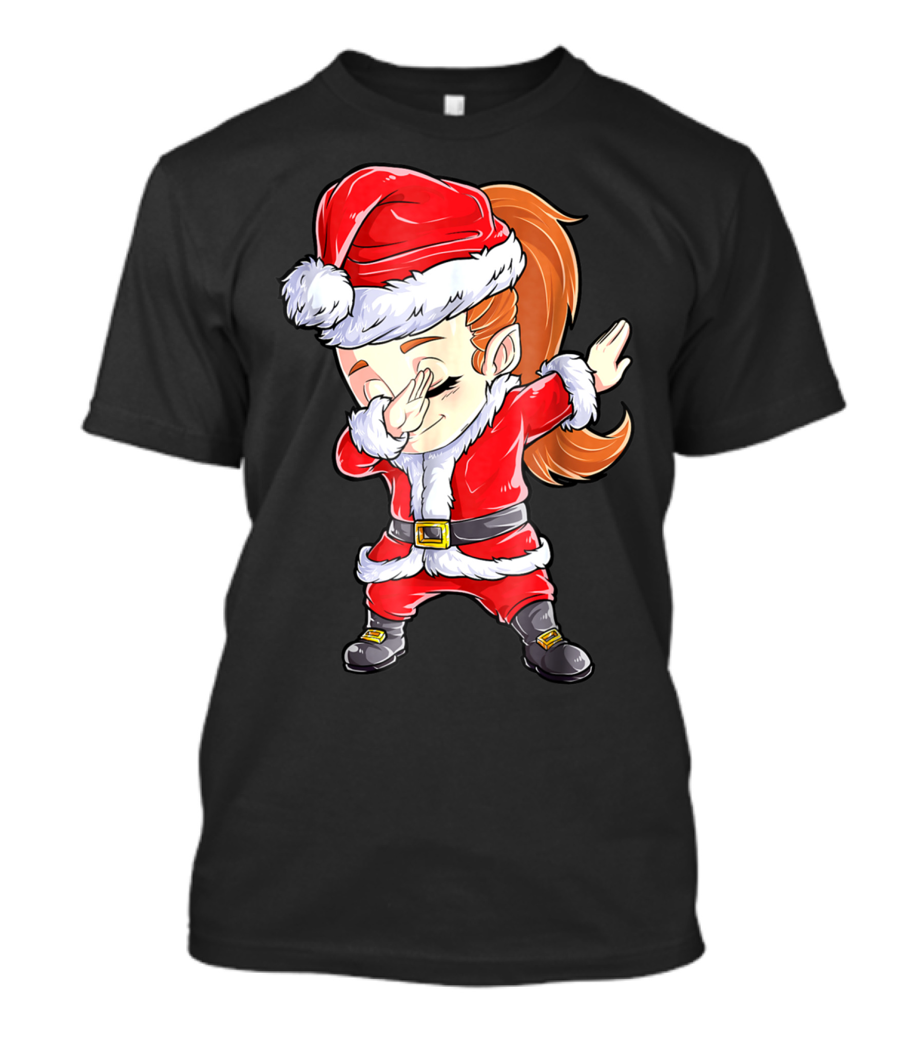 Dabbing Santa Christmas Girls Red Suit White Fur Black Boots T-Shirt