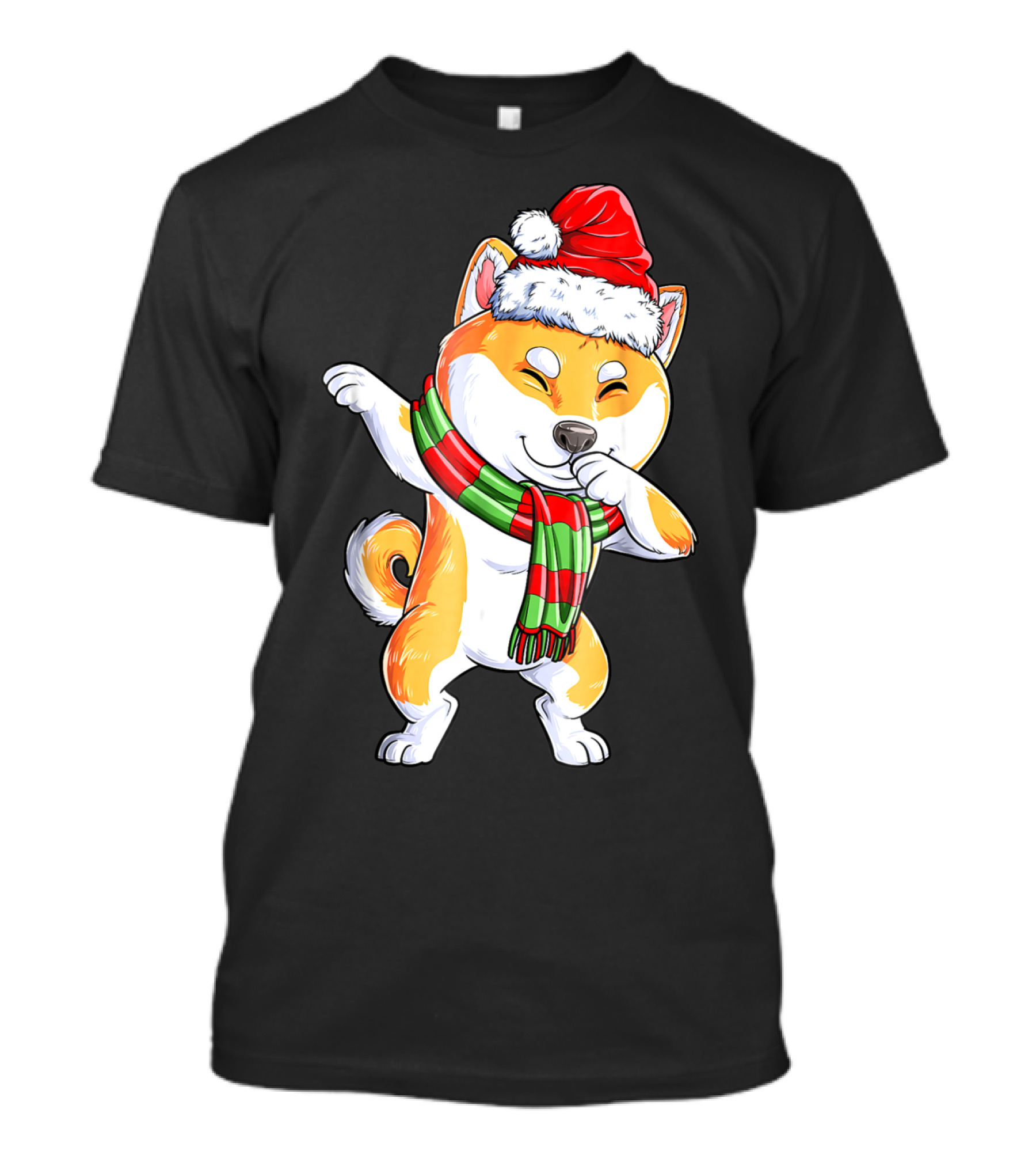 Dabbing Shiba Inu Santa Christmas Scarf Dance T-Shirt